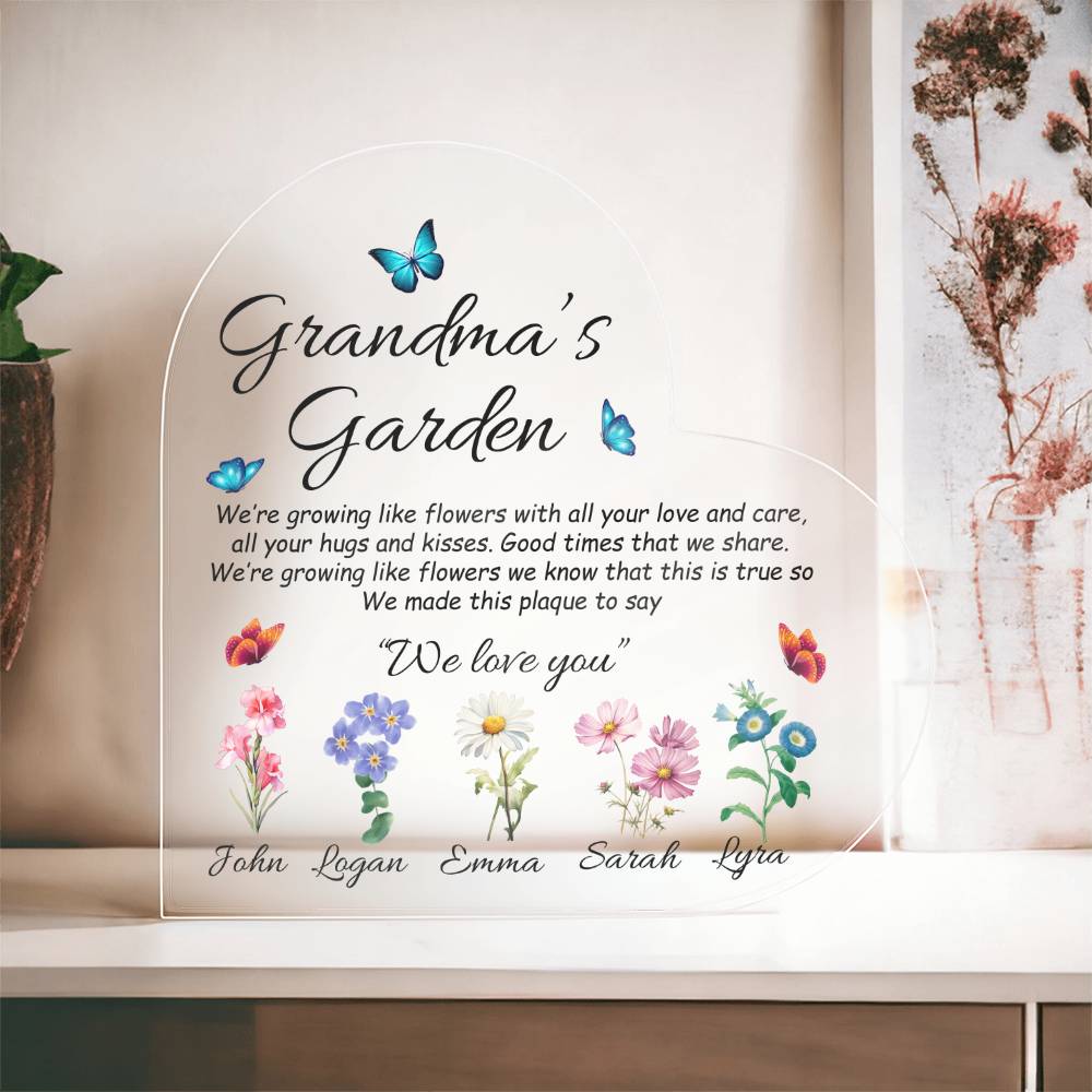 Grandma's Garden - Printed Heart Shaped Acrylic Plaque