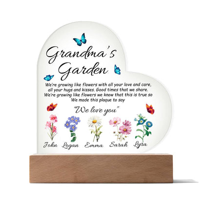 Grandma's Garden - Printed Heart Acrylic Plaque