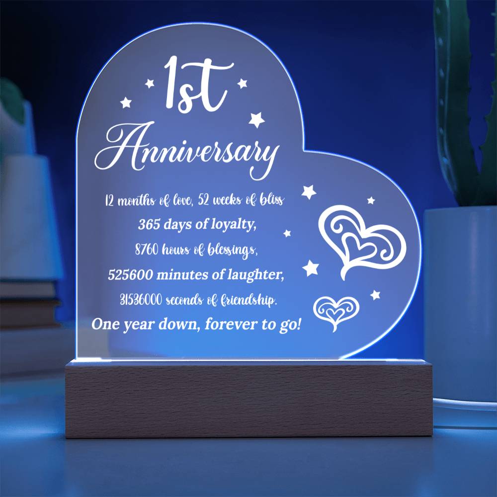 1st Anniversary - Printed Heart Acrylic Plaque