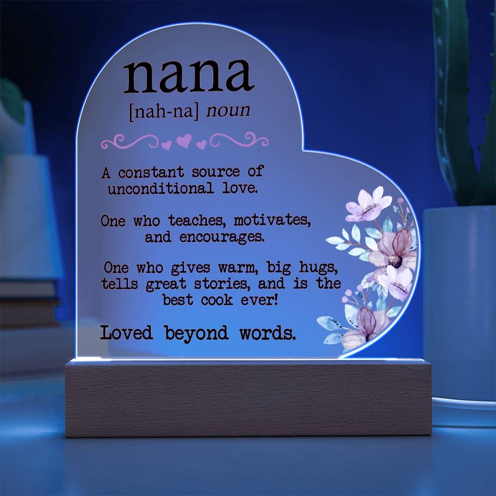 Nana Meaning - Printed Heart Acrylic Plaque