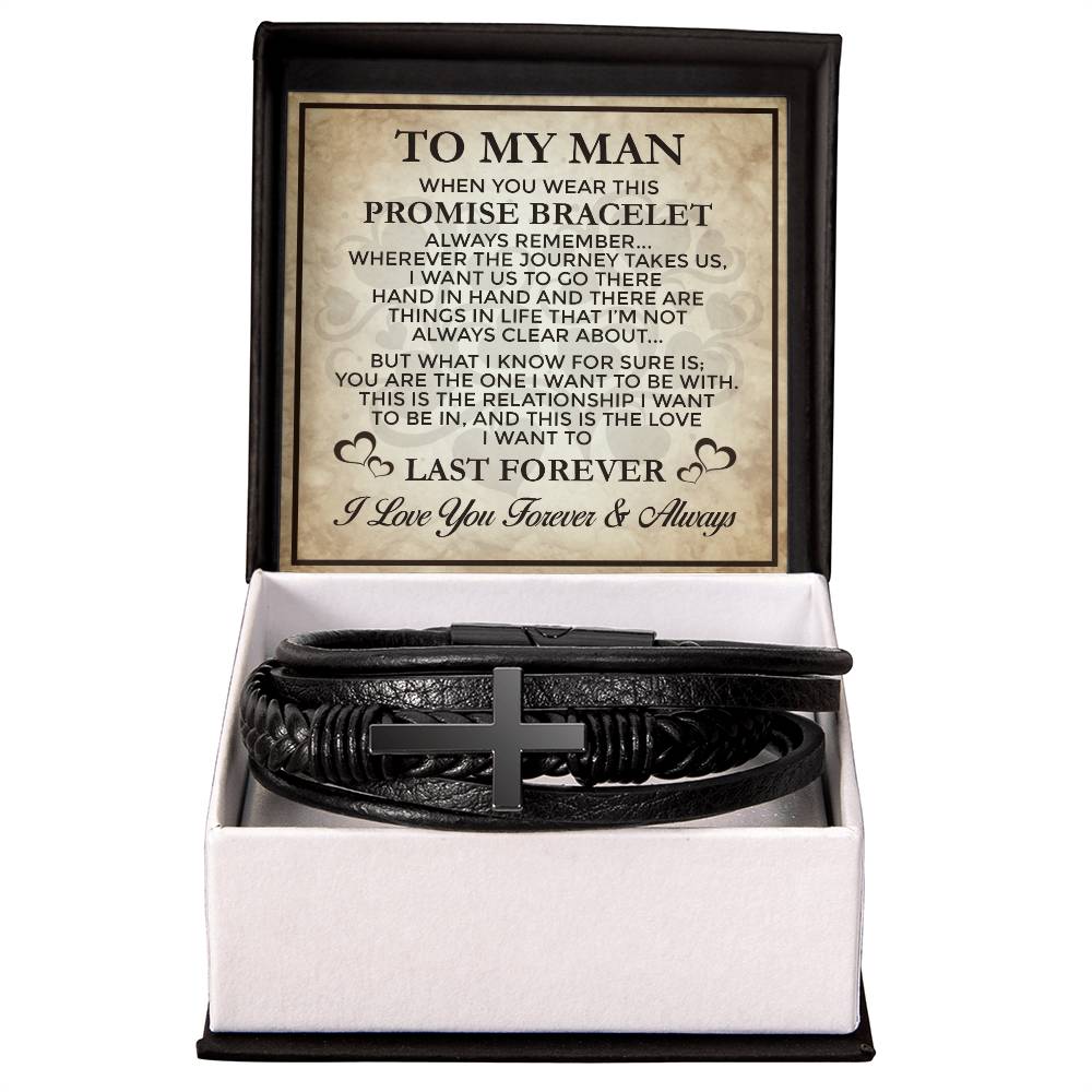 Promise Last Forever - Men's Cross Leather Bracelet