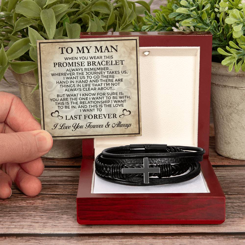 Promise Last Forever - Men's Cross Leather Bracelet