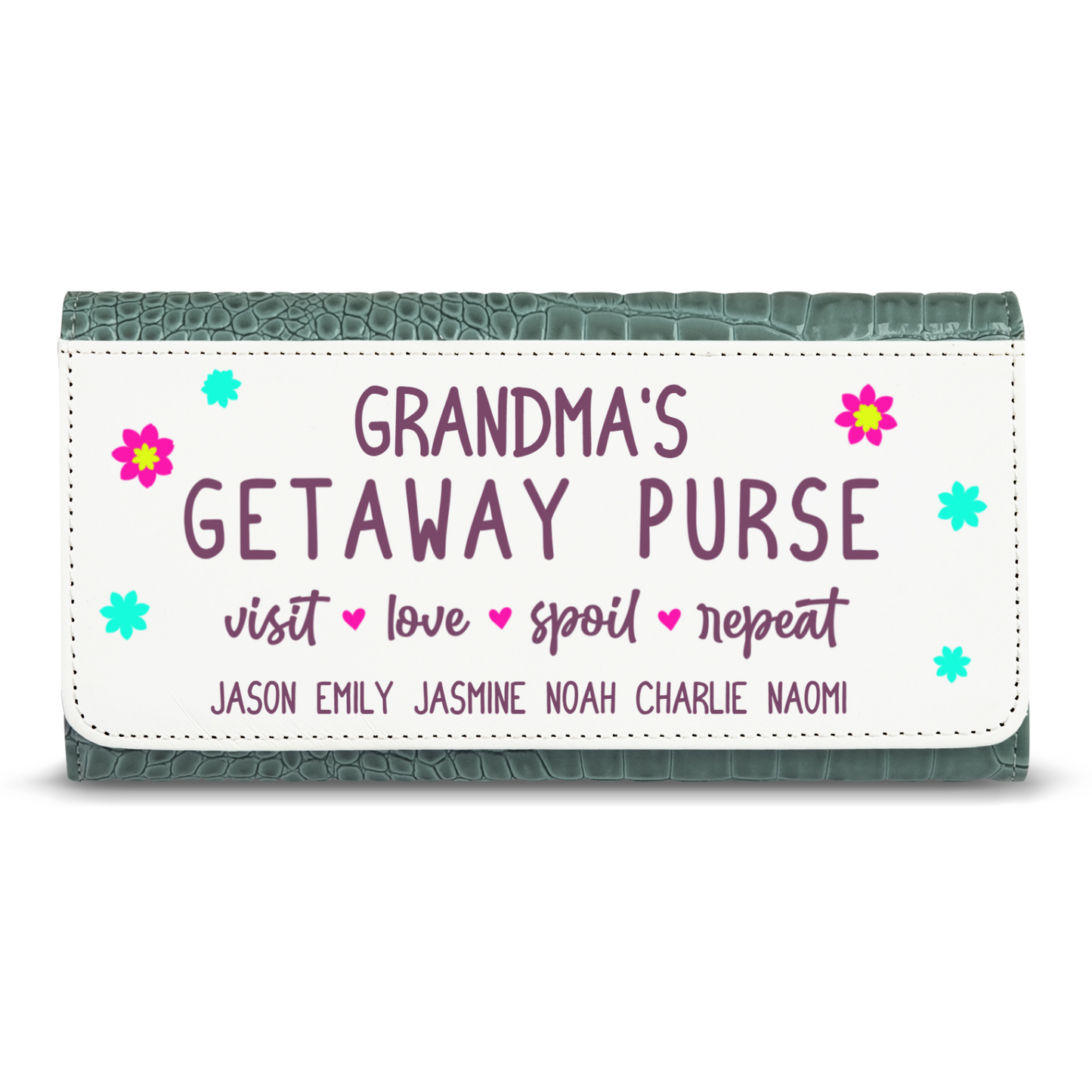 Grandma's Getaway Purse With Kids Names - Faux Crocodile Skin Faux Ladies Purse